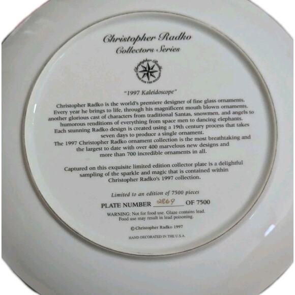 Vtg Christopher Radko Kaleidoscope Collectors Ornament Christmas Plate 1997 - Picture 6 of 8